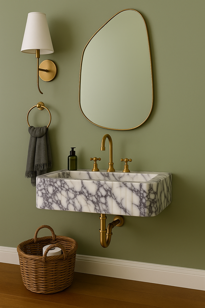 Calacatta Marble Sink | Handcrafted Italian White and Black Stone Basin
