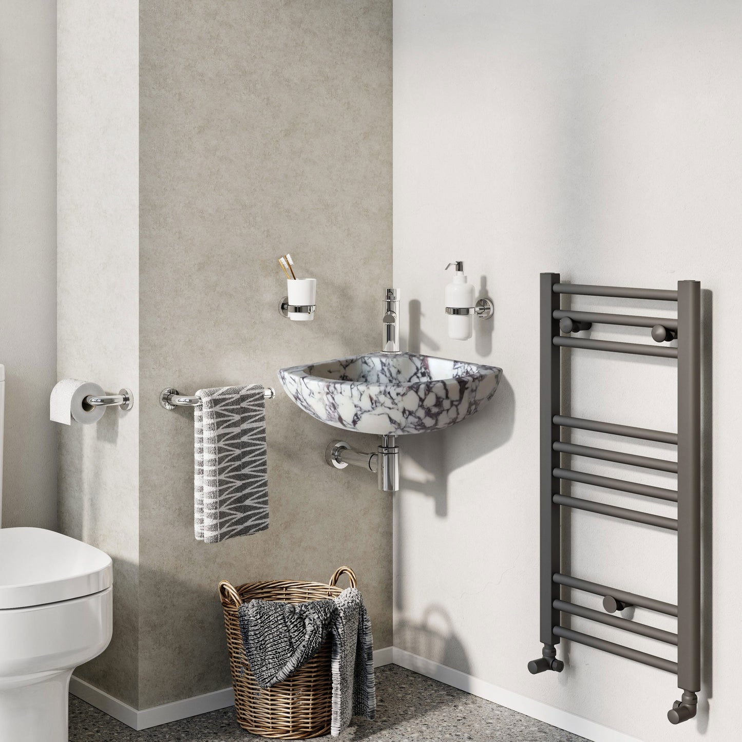 Calacatta Viola White Marble Wall-Mount Corner Vanity Sink 12x12