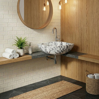 Calacatta Viola White Marble Wall-Mount Corner Vanity Sink 12x12