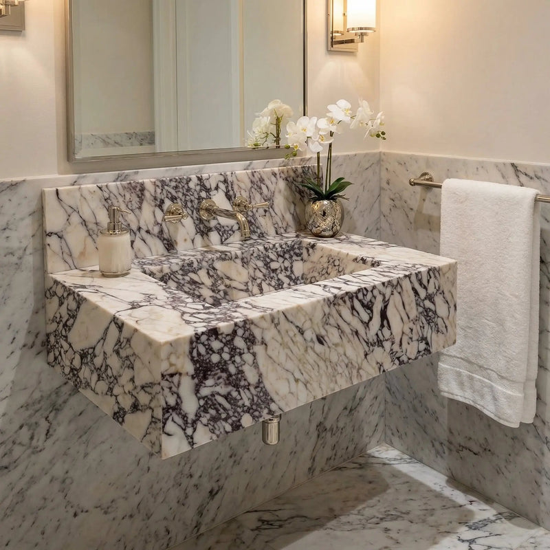 Calacatta Viola Marble Wall Mount Bathroom Sink 21 Inch Width