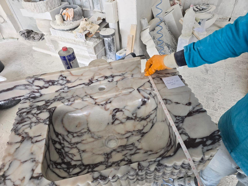 Calacatta Viola Marble Wall Mount Vanity Sink - Ribbed 18x30