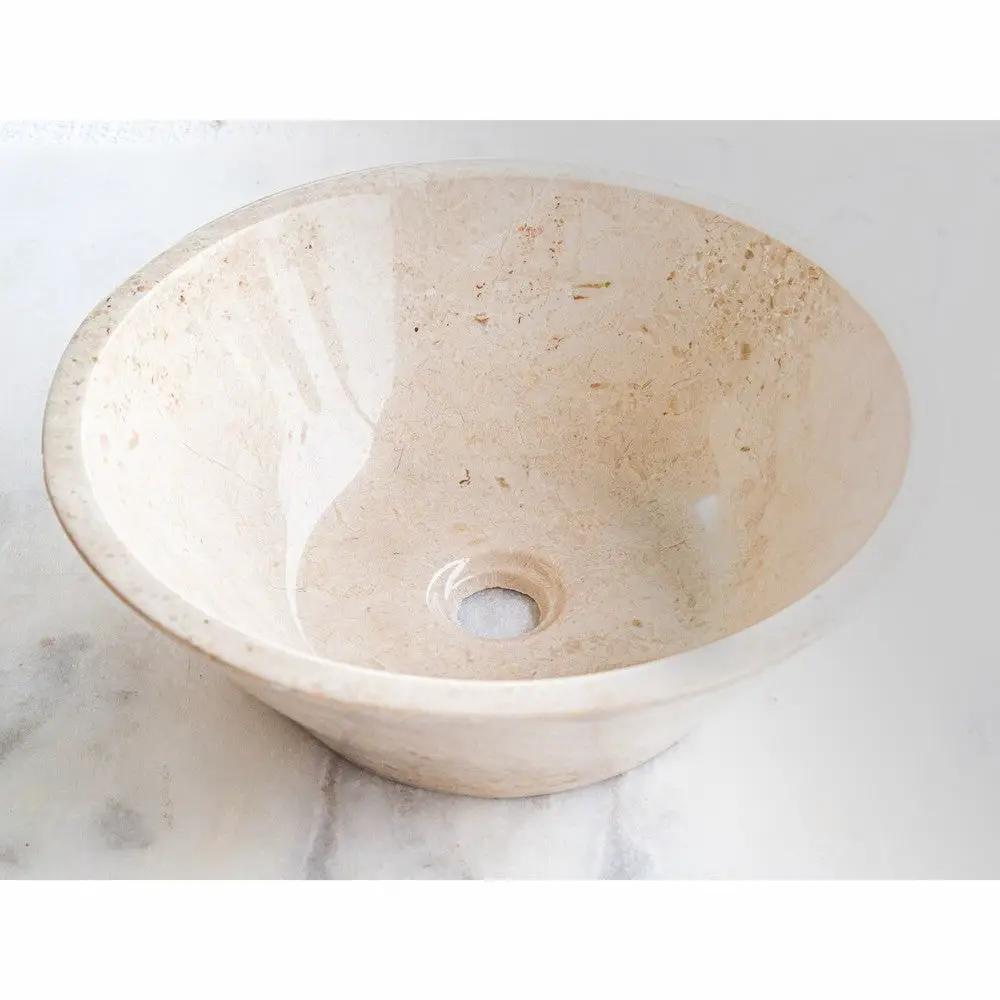 Handcrafted Cappuccino Beige Marble Vessel Sink In 16 Inch Round Polished