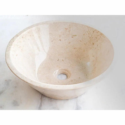 Handcrafted Cappuccino Beige Marble Vessel Sink In 16 Inch Round Polished