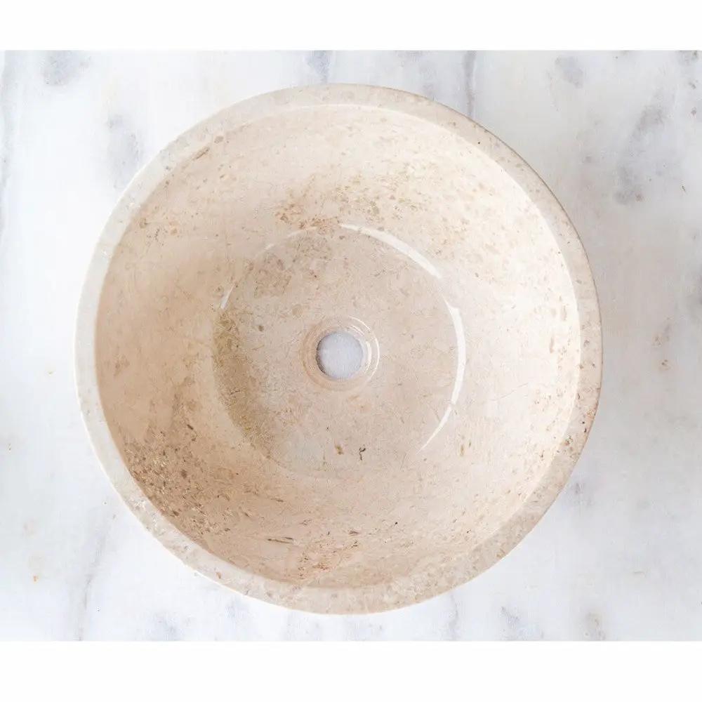 Handcrafted Cappuccino Beige Marble Vessel Sink In 16 Inch Round Polished
