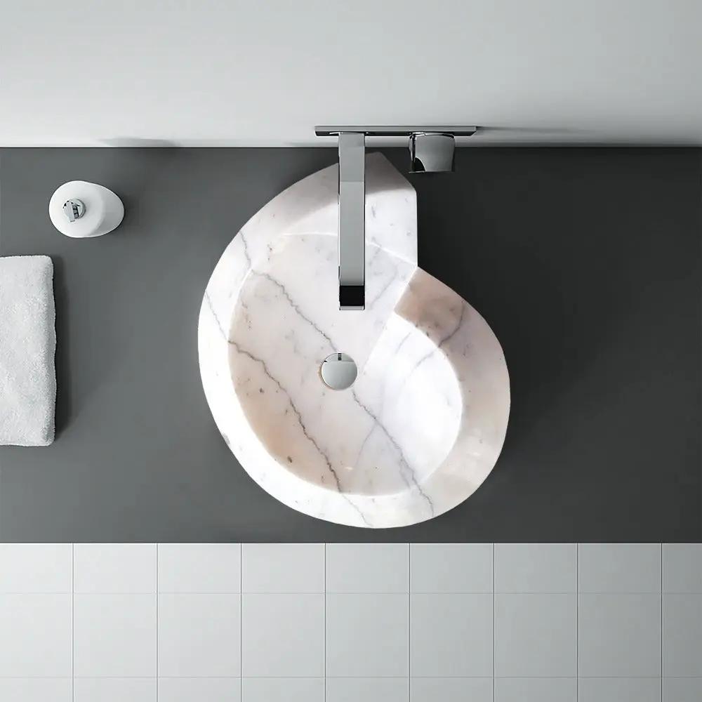 Custom Carrara White Marble Round Vessel Sink With Polished