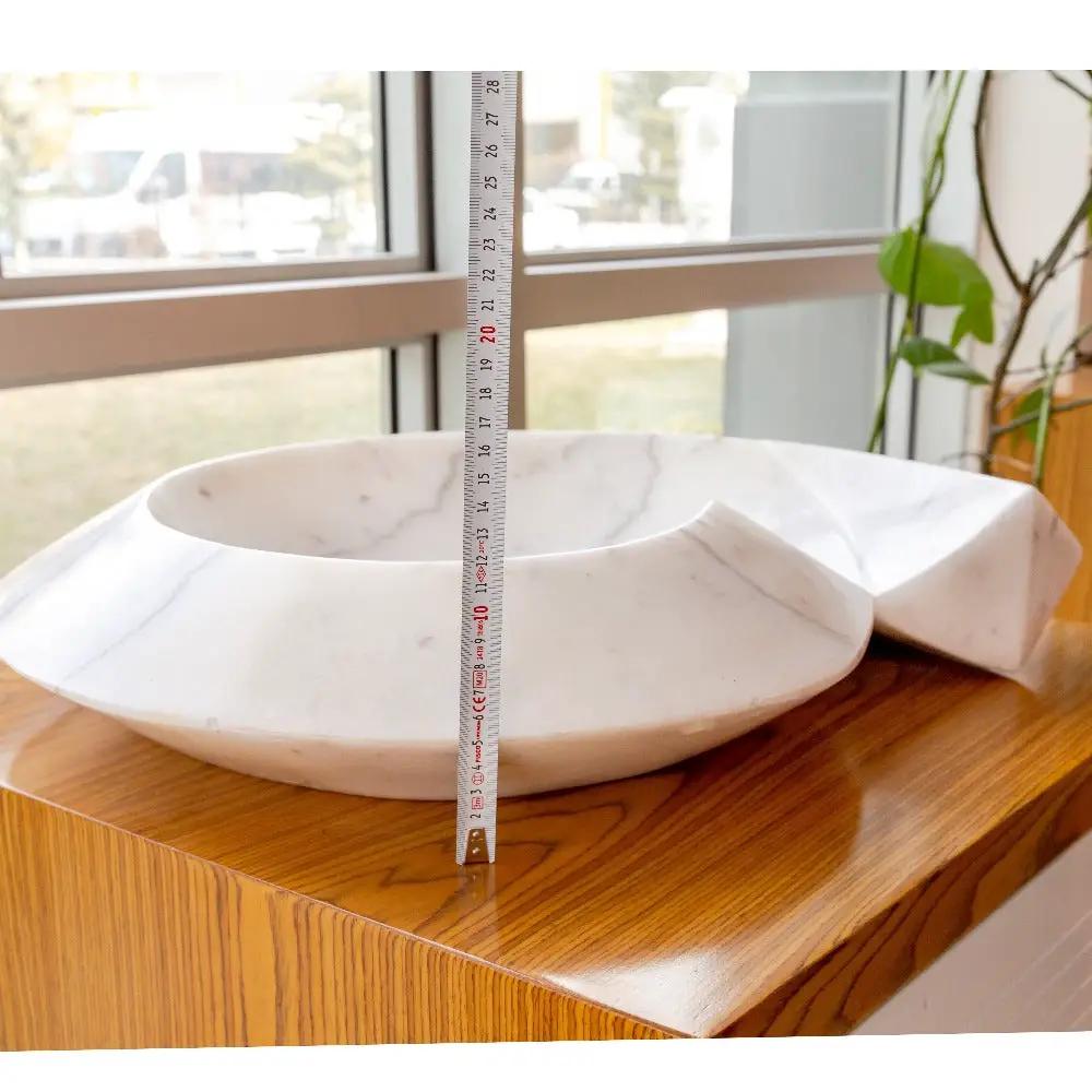 Custom Carrara White Marble Round Vessel Sink With Polished