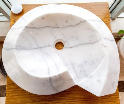 Custom Carrara White Marble Round Vessel Sink With Polished