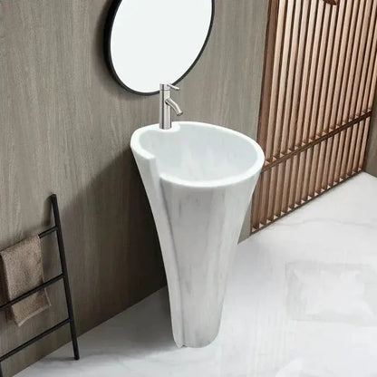 Carrara White Marble Pedestal Bathroom Sink Conical Design Free Shipping