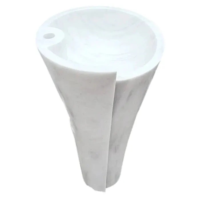 Carrara White Marble Pedestal Bathroom Sink Conical Design Free Shipping