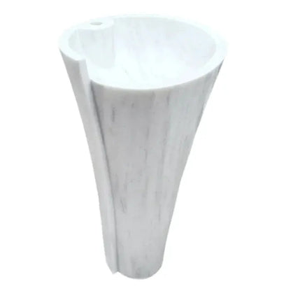 Carrara White Marble Pedestal Bathroom Sink Conical Design Free Shipping