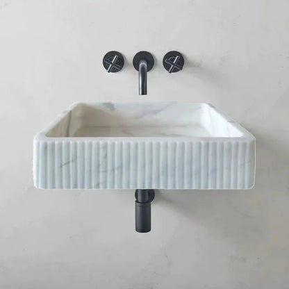 Carrara White 16x24 Inch Wall Mounted Marble Bathroom Sink