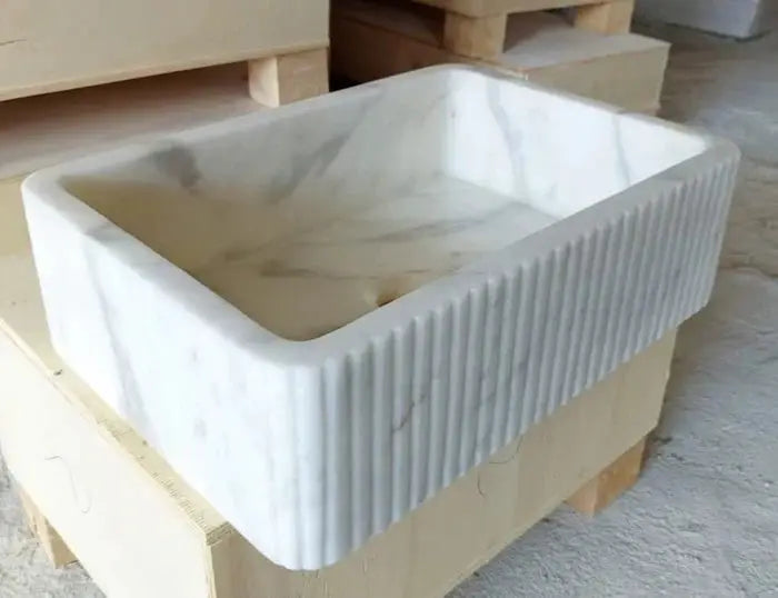 Carrara White 16x24 Inch Wall Mounted Marble Bathroom Sink