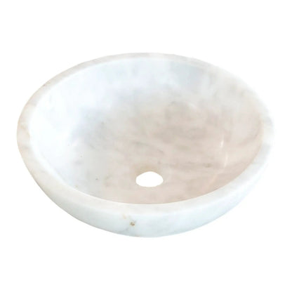 Round Polished White Carrara Marble Vessel Sink 16 Inch