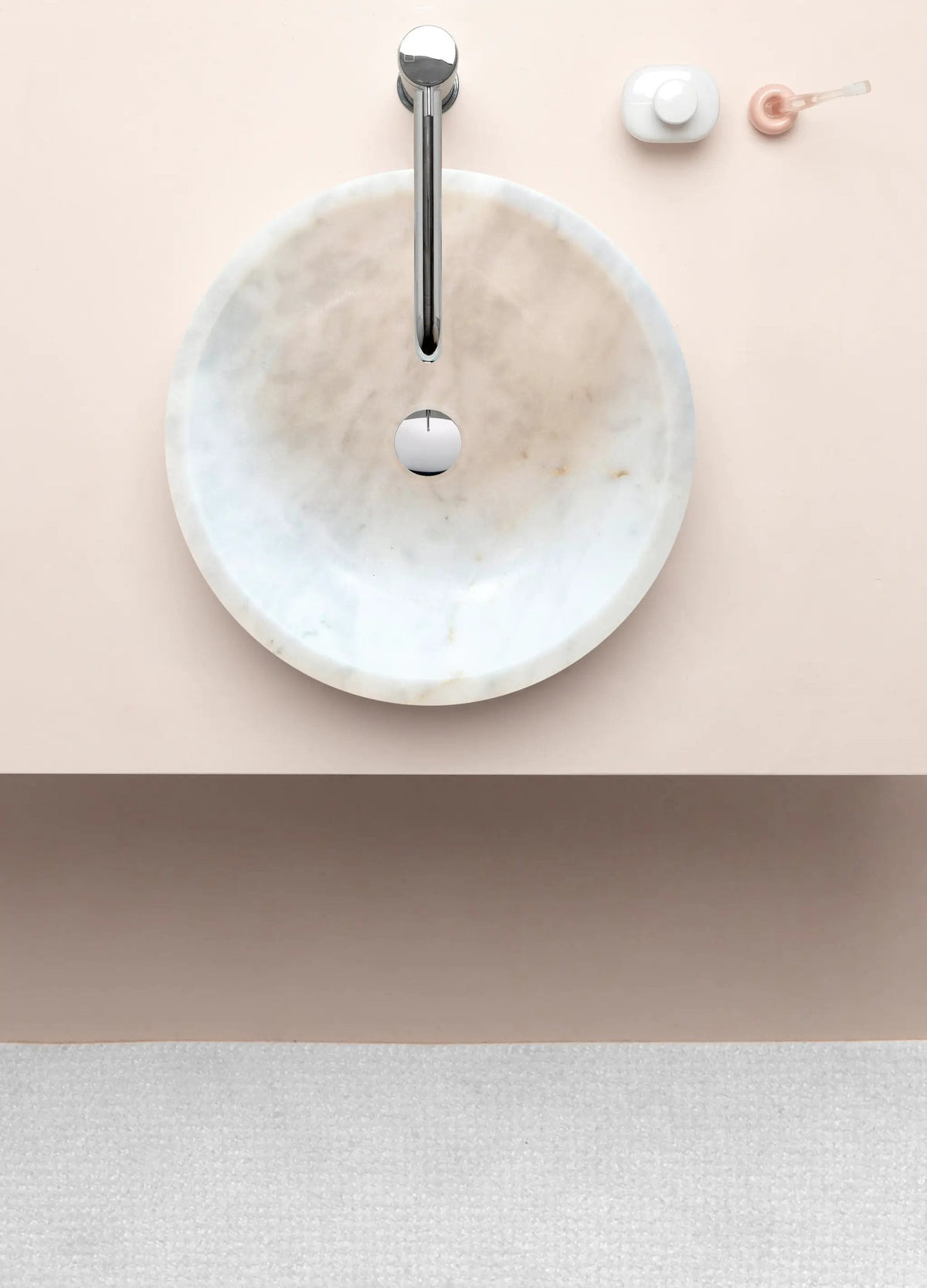 Round Polished White Carrara Marble Vessel Sink 16 Inch