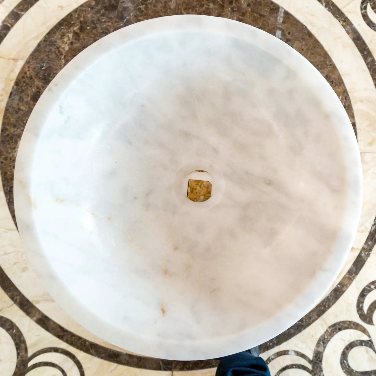 Round Polished White Carrara Marble Vessel Sink 16 Inch