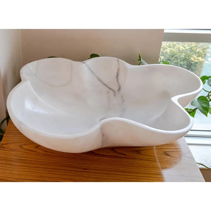 Handcrafted White Marble Vessel Sink Polished Natural Stone