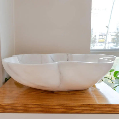 Handcrafted White Marble Vessel Sink Polished Natural Stone