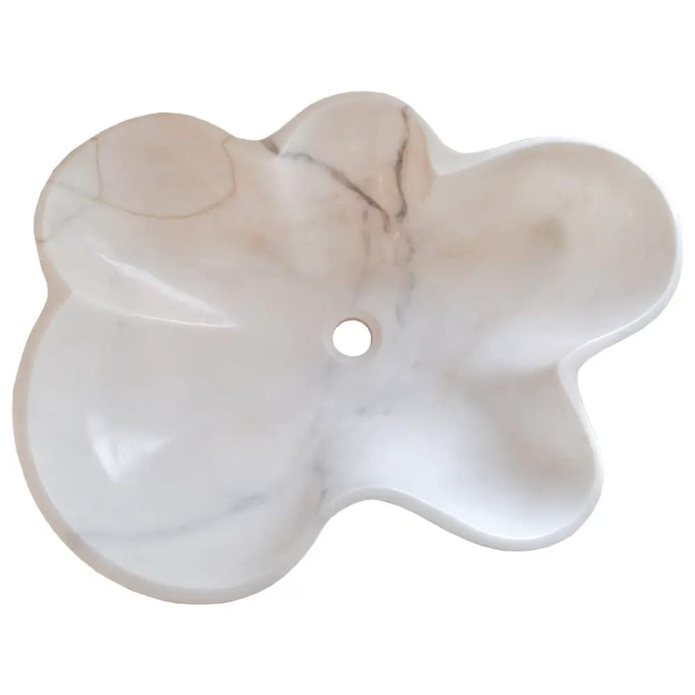 Handcrafted White Marble Vessel Sink Polished Natural Stone