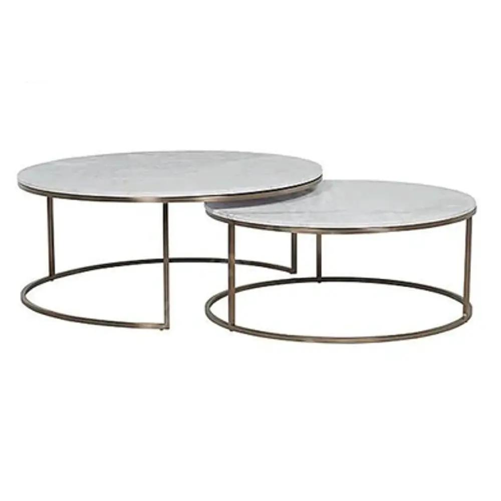 Genuine Carrara White Marble Round Nesting Coffee Table Set of 2