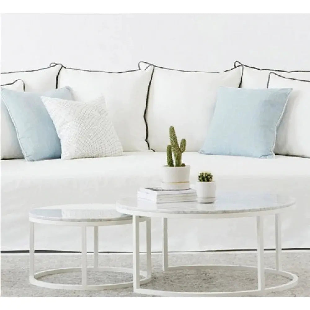 Genuine Carrara White Marble Round Nesting Coffee Table Set of 2