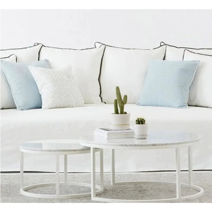 Genuine Carrara White Marble Round Nesting Coffee Table Set of 2