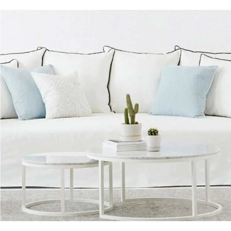 Genuine Carrara White Marble Round Nesting Coffee Table Set of 2