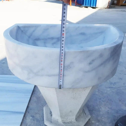 Natural White Marble Vessel Bathroom Sink Round Polished