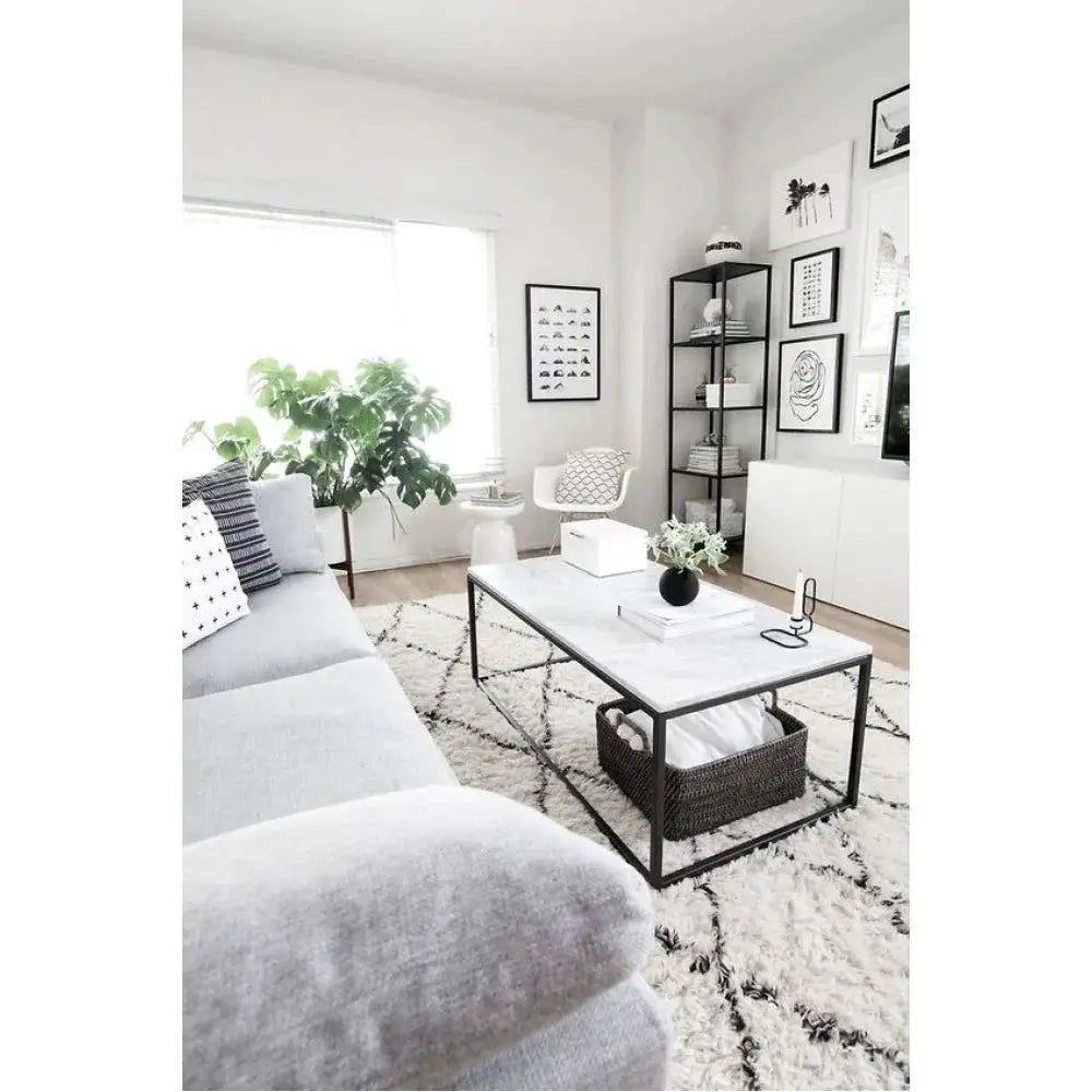 Carrara White Marble Rectangular Coffee Table with Metal Legs
