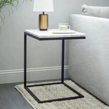 Carrara White Marble Polished Square End Table Modern Design