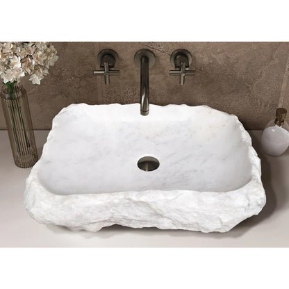 Carrara White Marble Rustic Hand Chiseled Vessel Sink 16 x 22