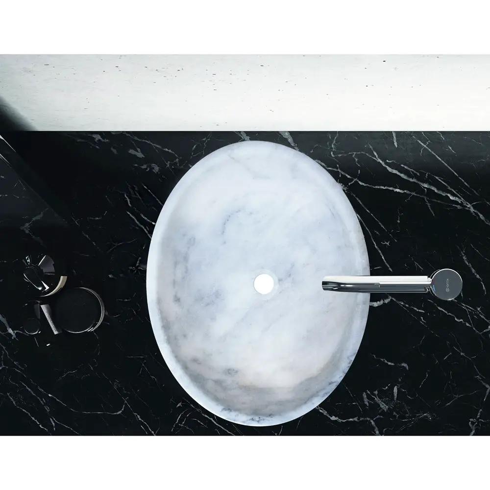 GMSTONE Elegant Oval White Carrara Marble Handmade