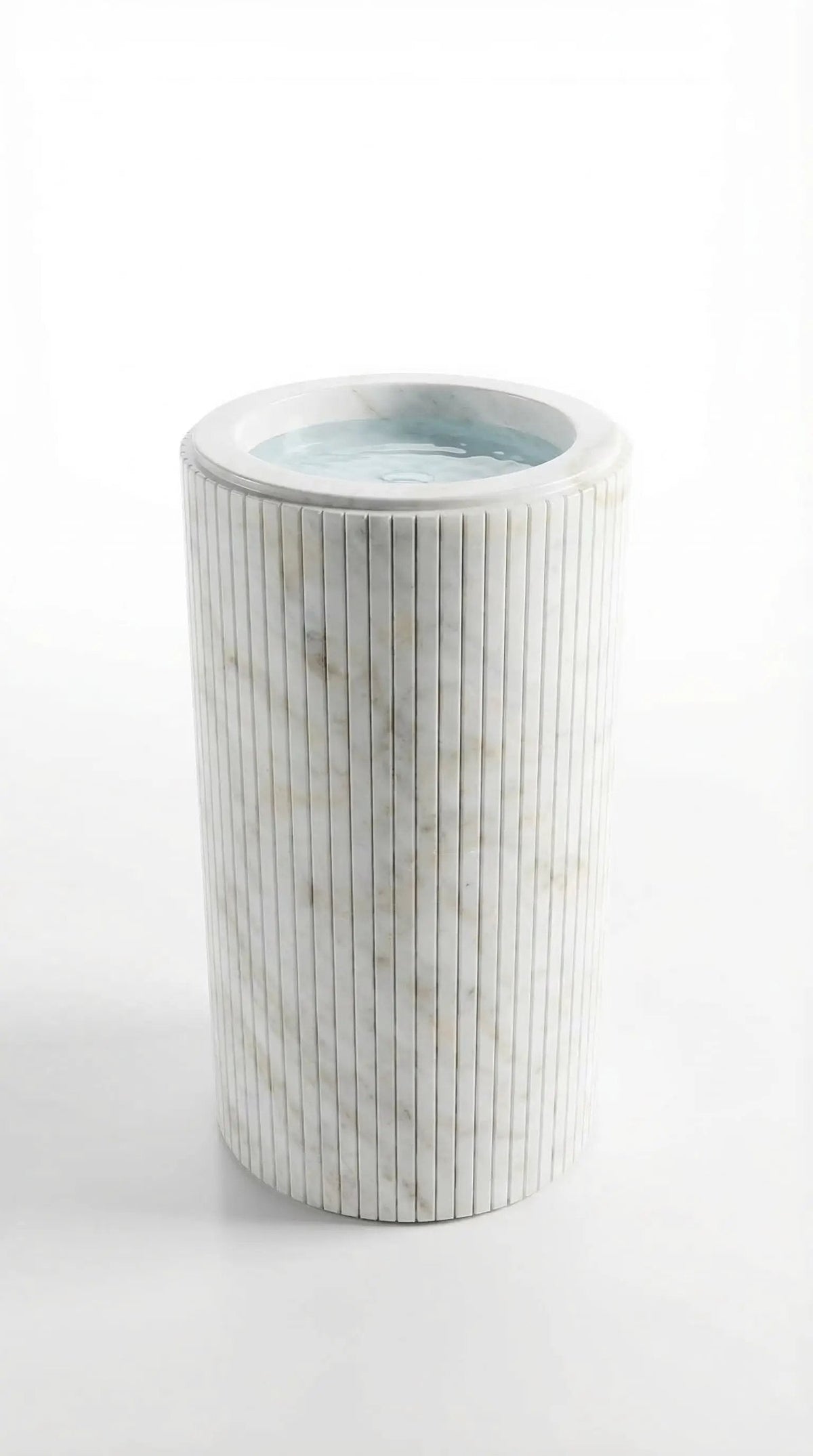 Carrara White Marble Fluted Pedestal Bathroom Sink With 18 Inch Round
