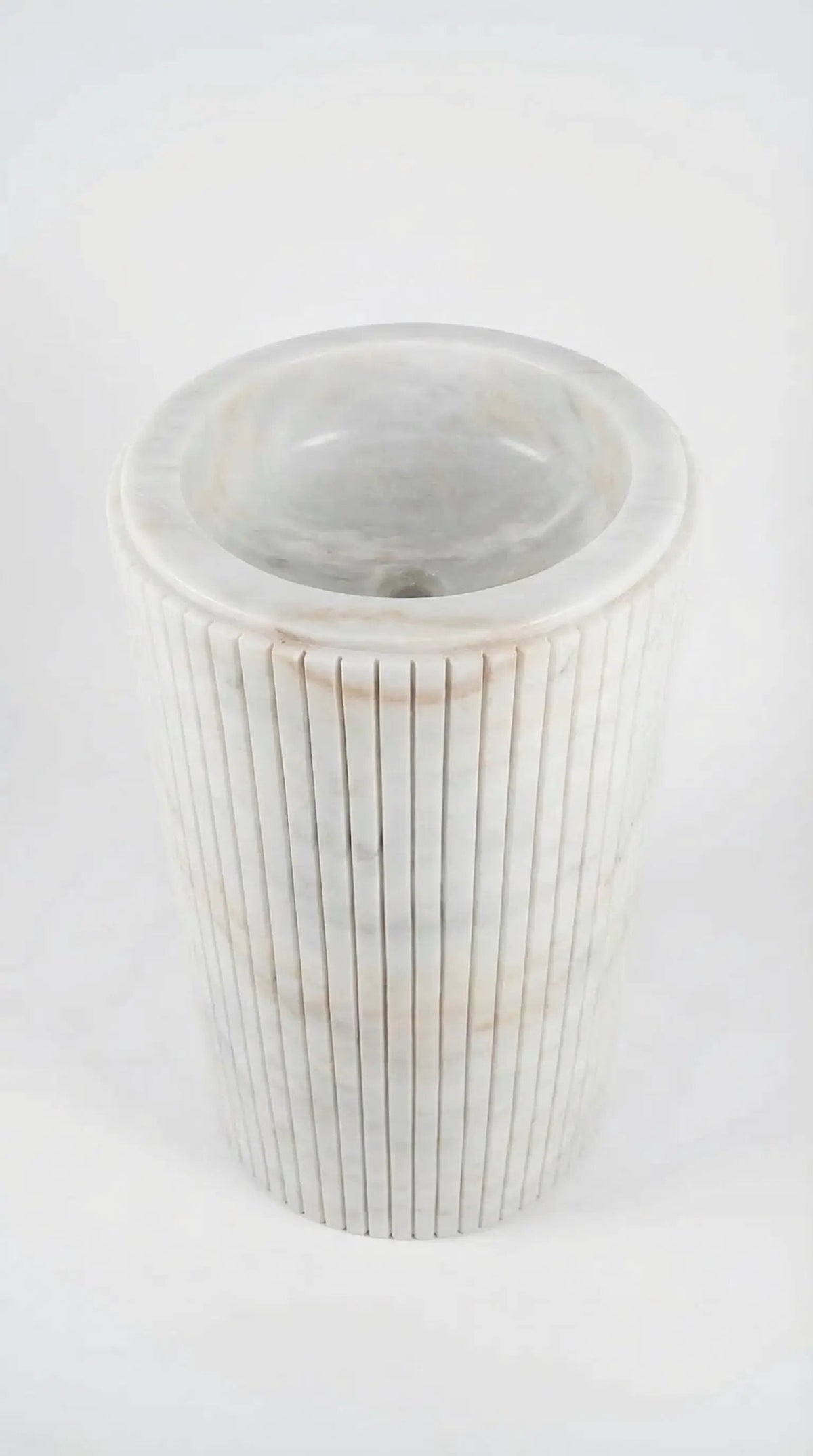 Carrara White Marble Fluted Pedestal Bathroom Sink With 18 Inch Round