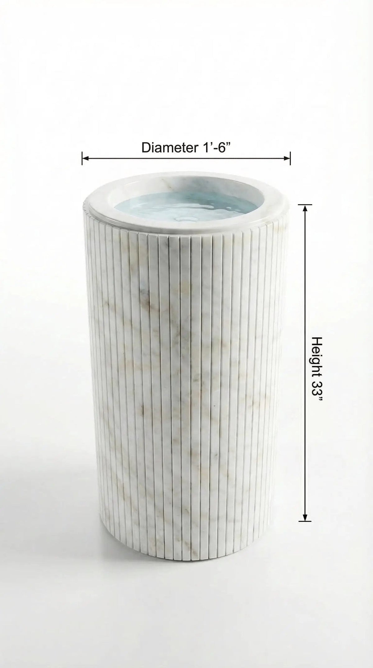 Carrara White Marble Fluted Pedestal Bathroom Sink With 18 Inch Round