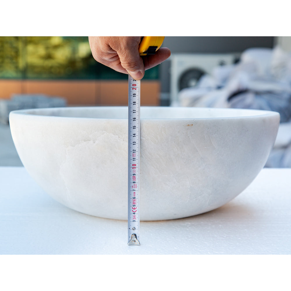 Carrara White Marble Round Vessel Sink - Polished Finish 16x6