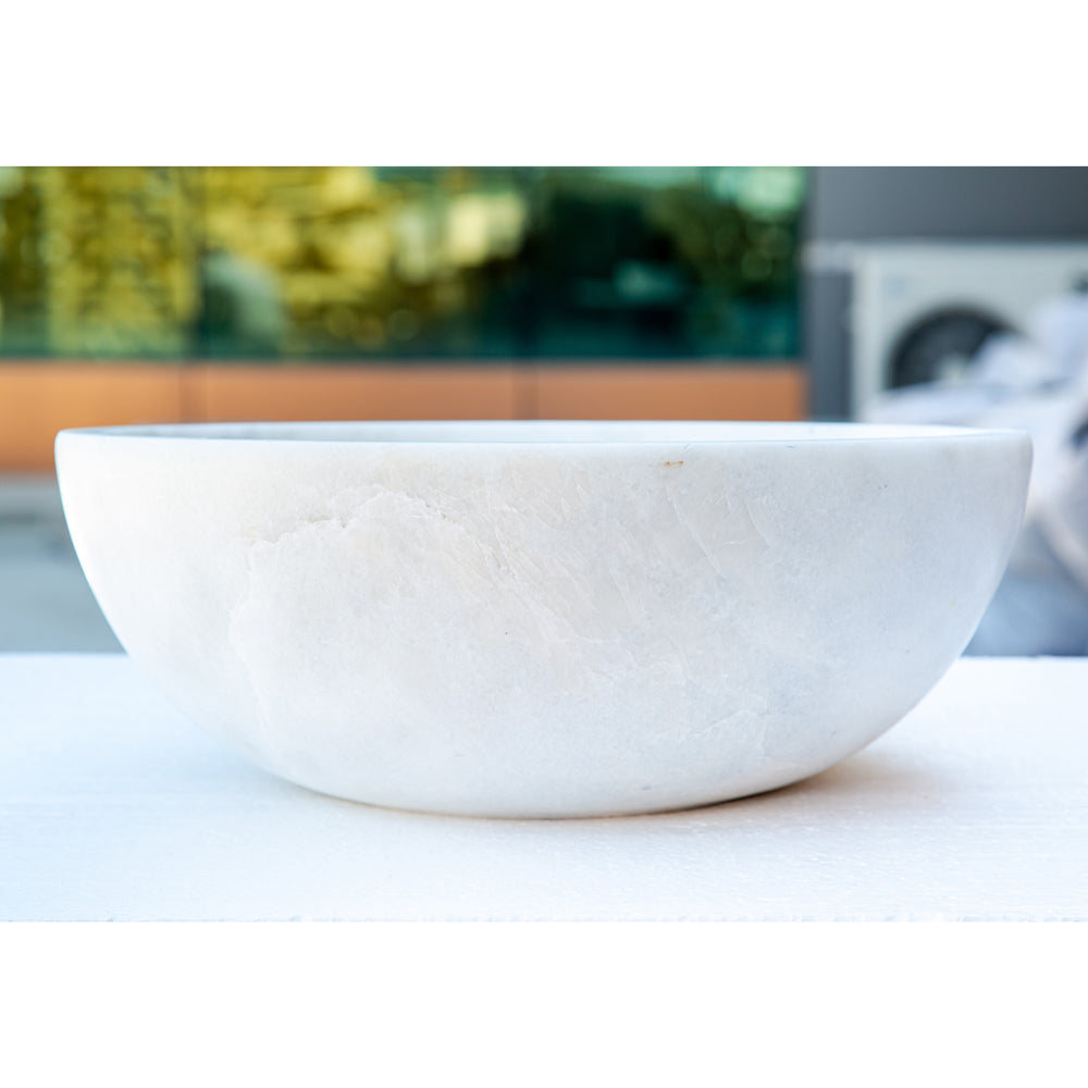 Carrara White Marble Round Vessel Sink - Polished Finish 16x6