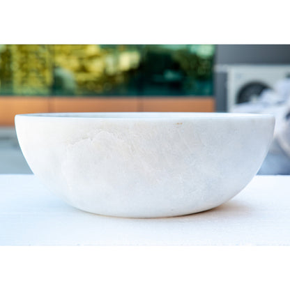 Carrara White Marble Round Vessel Sink - Polished Finish 16x6