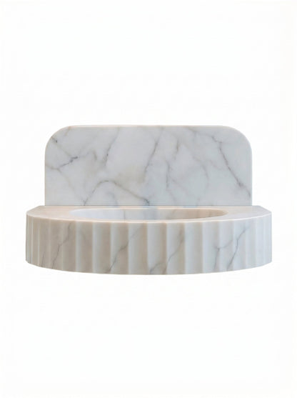 Carrara White Marble Wall-mount Bathroom Sink Fluted Front (W)16" (L)24" (H)6"