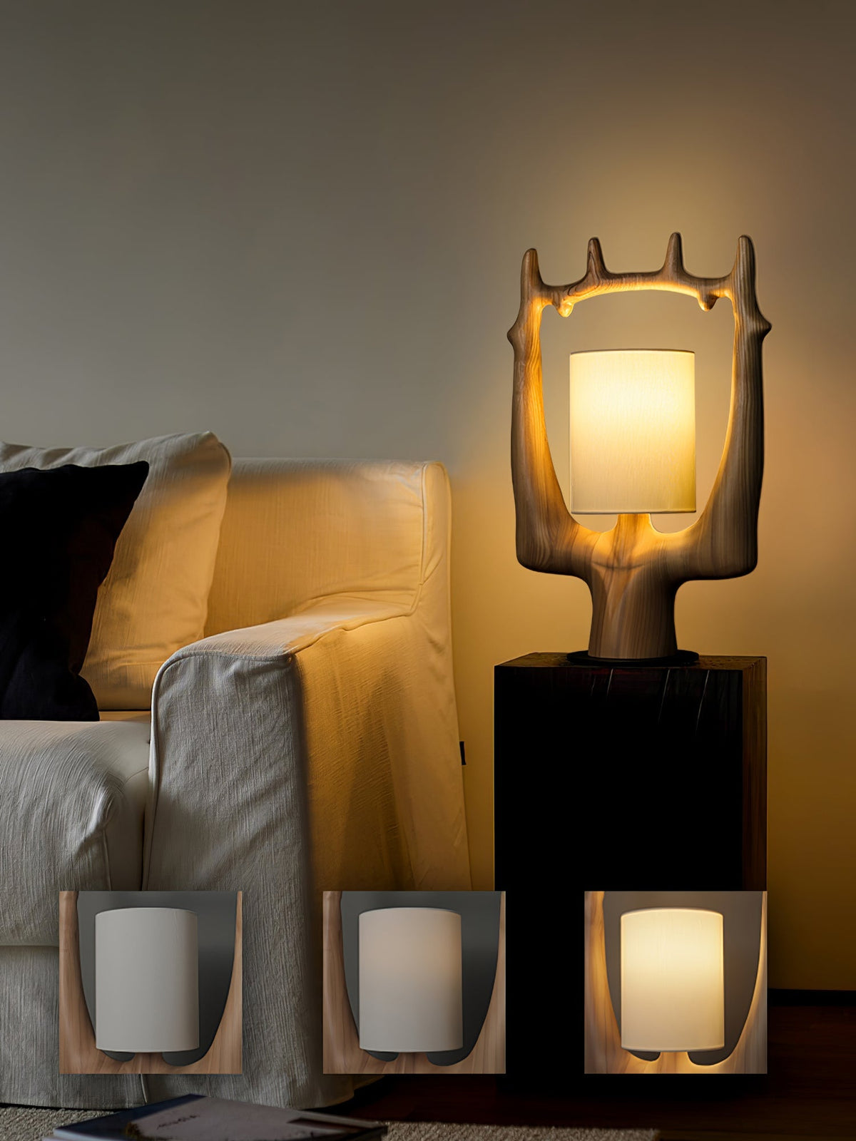 Cervina Sculptural Wood Ring Table Lamp