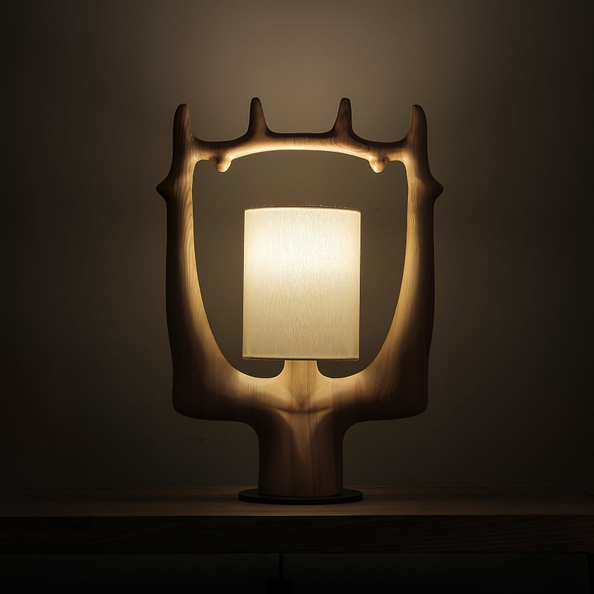 Cervina Sculptural Wood Ring Table Lamp