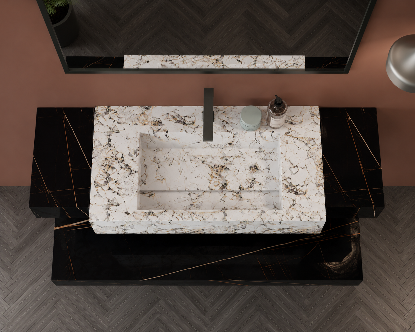 Acura Grey Luxury Marble-Look Wall-Mount Bathroom Sink, Dual-Tier Floating Vanity & Shelf Set – NACS Collection