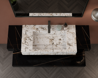 Acura Grey Luxury Marble-Look Wall-Mount Bathroom Sink, Dual-Tier Floating Vanity & Shelf Set – NACS Collection