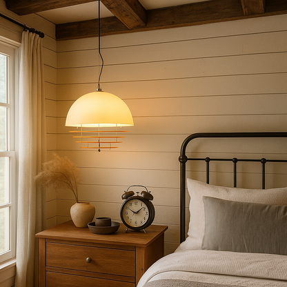 Sunrise Glow Pendant Light, Modern Dome Ceiling Lamp with Layered Metal Design