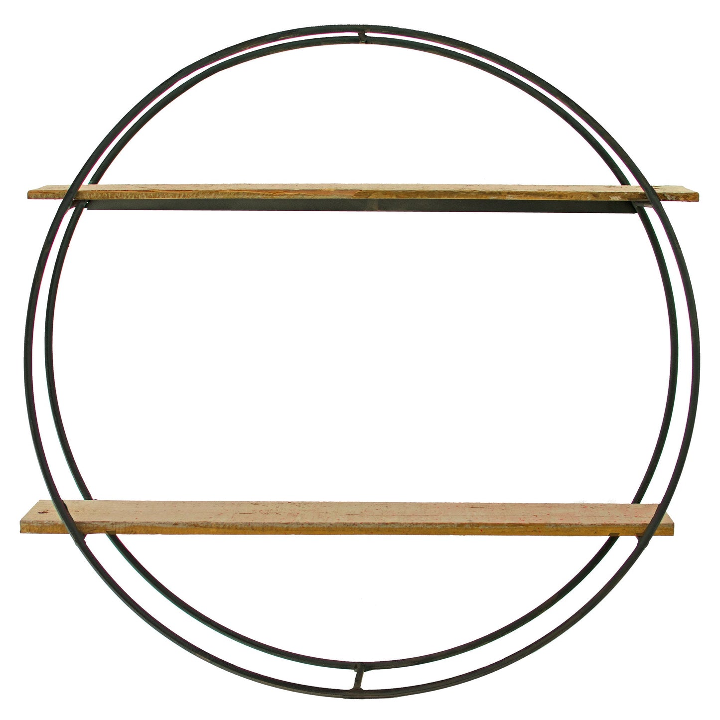 Circular Floating Shelf – Matte Black Steel Frame with Redwood Shelves