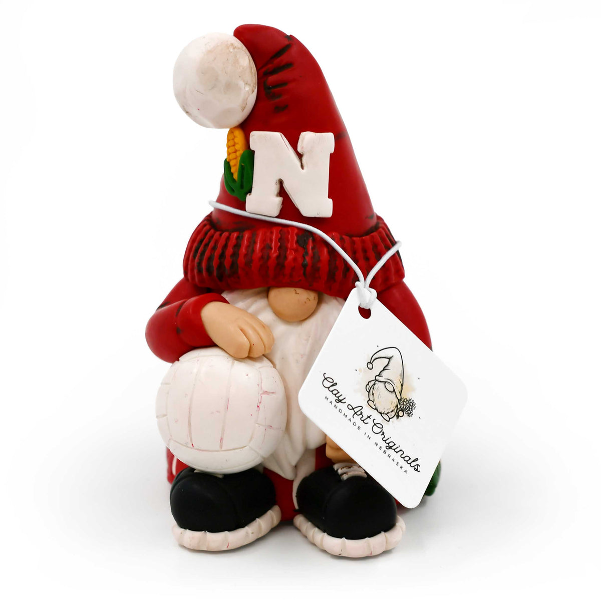 Husker Volleyball Gnome Figurine | Clay Art Originals