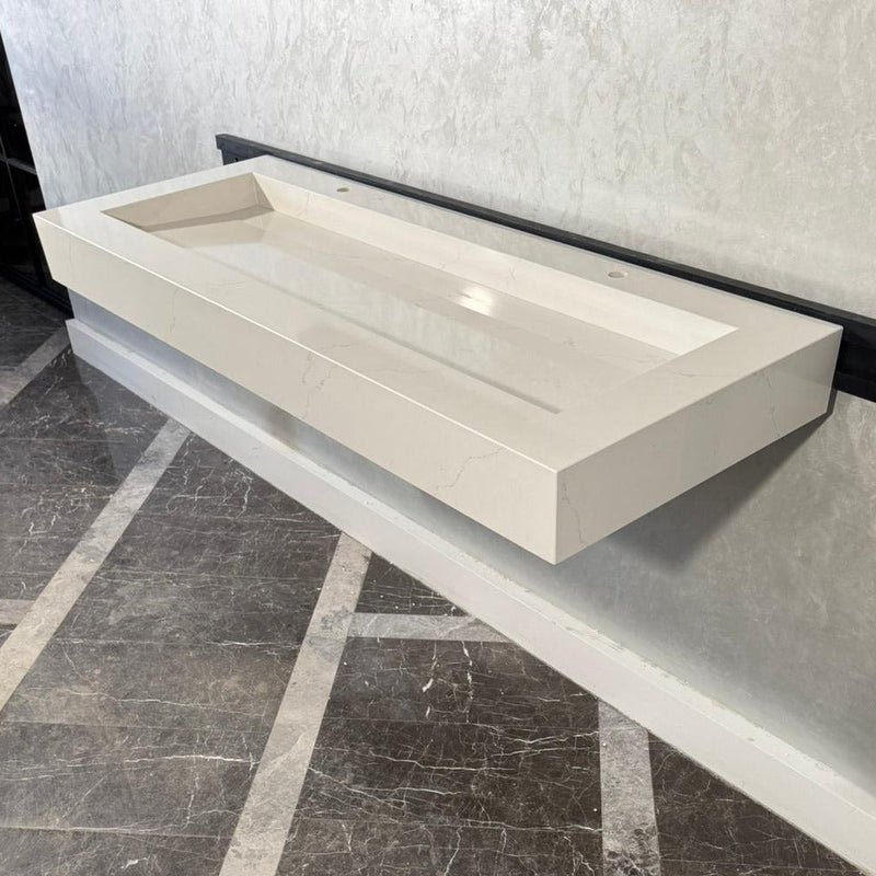 Handcrafted Engineered Quartz Vanity Top Sink 59x22 - Stain Resistant