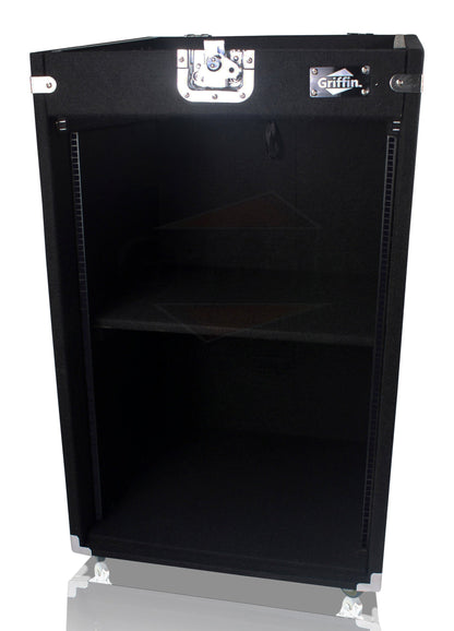 Ultimate Rackmount Studio Mixer Flight Road Case By GRIFFIN | 25U Mount Space Pro-Audio Amp Cabinet Travel Trunk For Music Gear Recording Equipment | Portable DJ Sound Booth Rack Stand Carpet PA Cart
