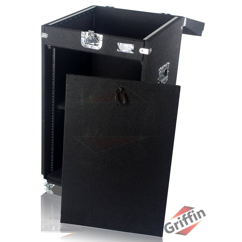 Rackmount Studio Mixer Flight Road Case By GRIFFIN - 25U Mount Space Ultimate Pro-Audio Amp Cabinet Travel Trunk For Music Gear Recording Equipment