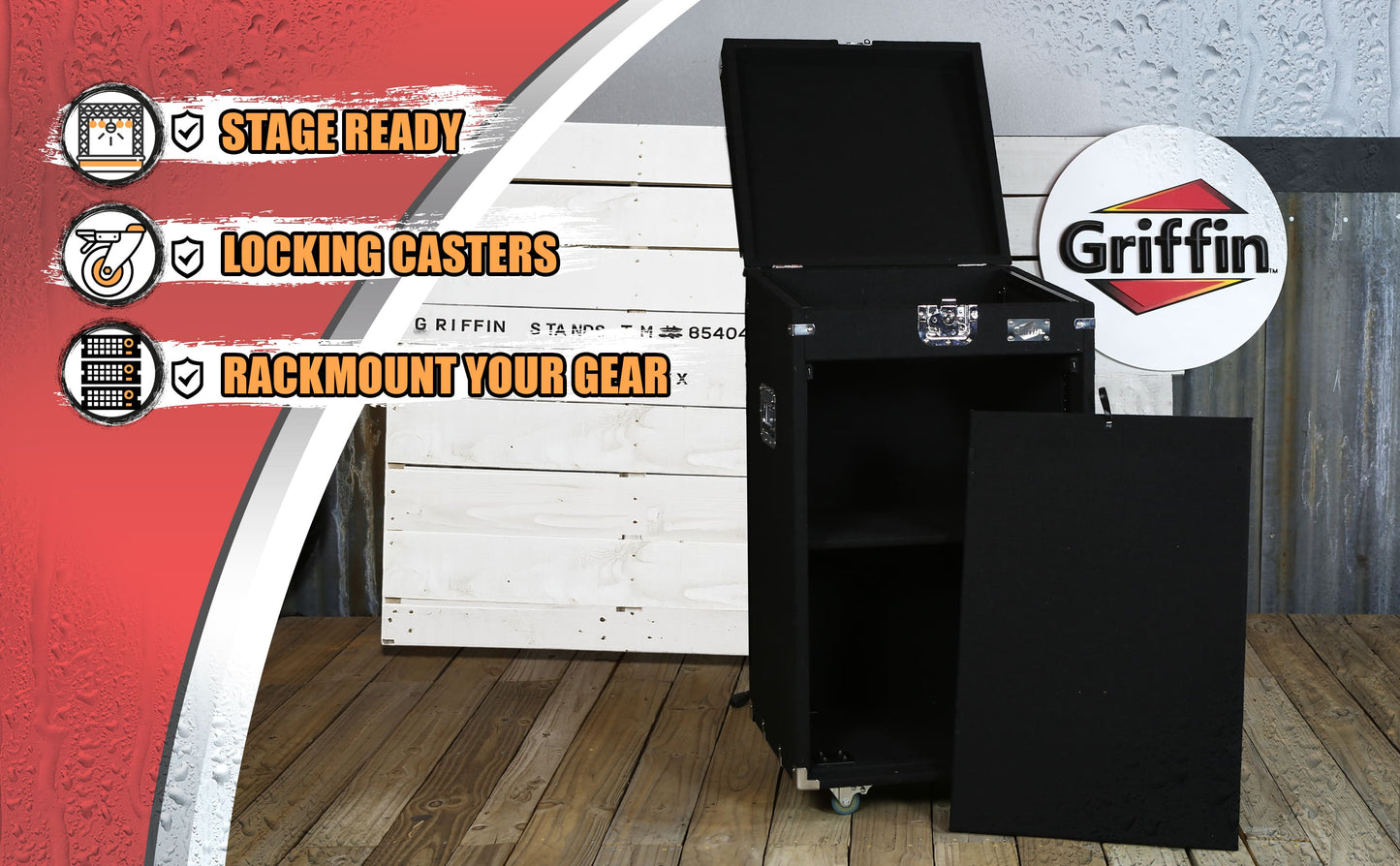 Ultimate Rackmount Studio Mixer Flight Road Case By GRIFFIN | 25U Mount Space Pro-Audio Amp Cabinet Travel Trunk For Music Gear Recording Equipment | Portable DJ Sound Booth Rack Stand Carpet PA Cart