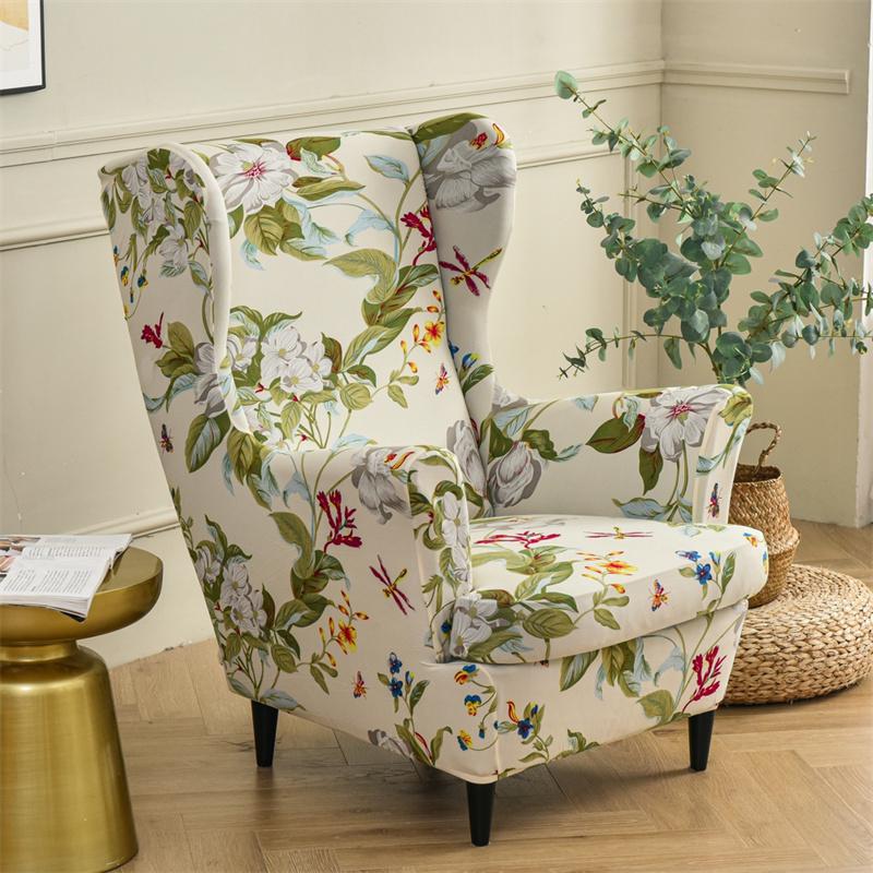 Stretch Spandex Nordic Floral Removable Wing Chair Cover, view 2